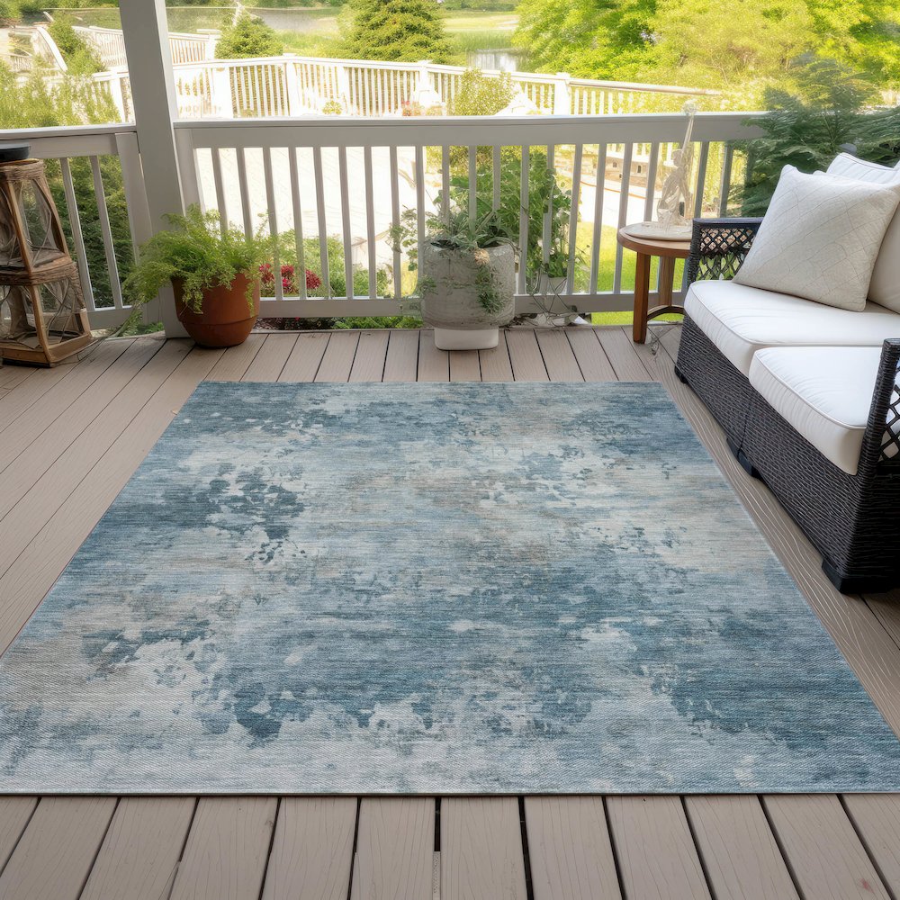 Machine Washable Indoor/Outdoor Chantille ACN2073 Teal 10' x 14' Rug