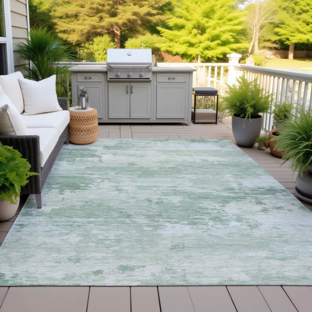Machine Washable Indoor/Outdoor Chantille ACN2075 Mint 10' x 14' Rug