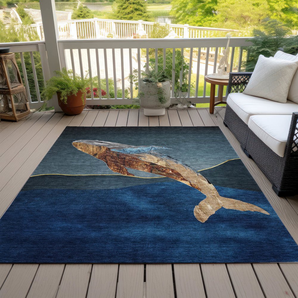 Machine Washable Indoor/Outdoor Chantille ACN2078 Blue 10' x 14' Rug