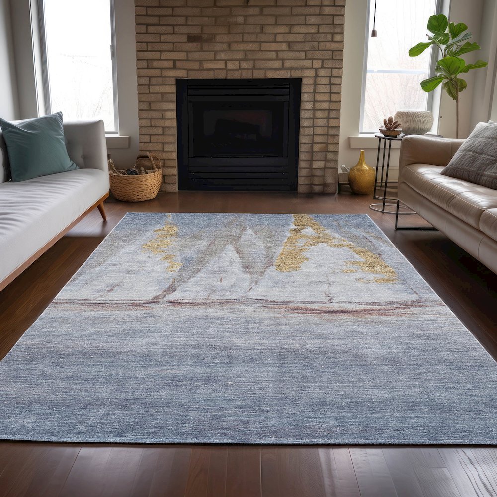 Machine Washable Indoor/Outdoor Chantille ACN2084 Blue 10' x 14' Rug