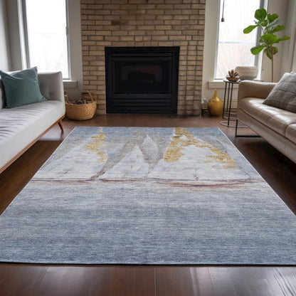 Machine Washable Indoor/Outdoor Chantille ACN2084 Blue 10' x 14' Rug