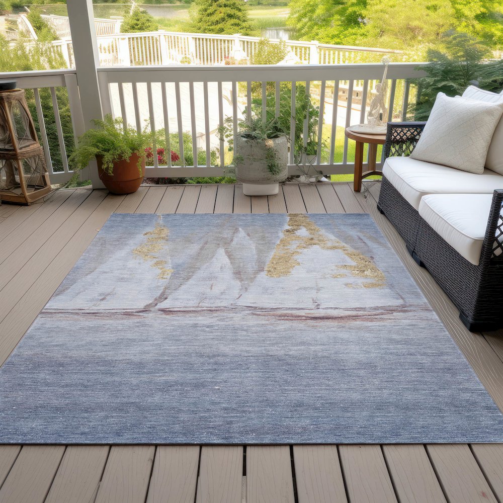 Machine Washable Indoor/Outdoor Chantille ACN2084 Blue 10' x 14' Rug