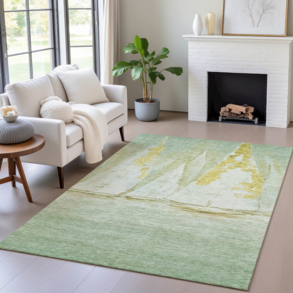 Machine Washable Indoor/Outdoor Chantille ACN2084 Green 10' x 14' Rug