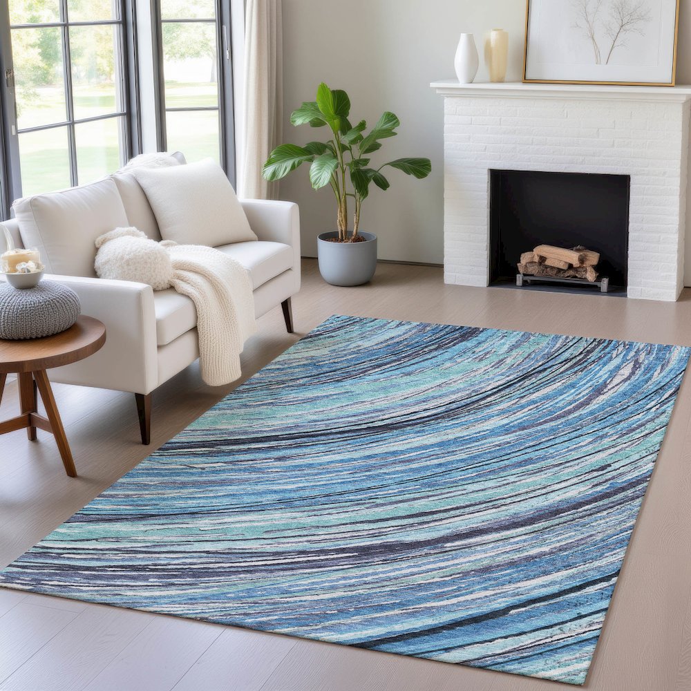Machine Washable Indoor/Outdoor Chantille ACN2094 Blue 10' x 14' Rug