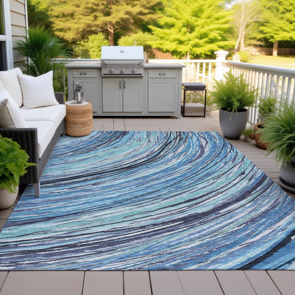 Machine Washable Indoor/Outdoor Chantille ACN2094 Blue 10' x 14' Rug