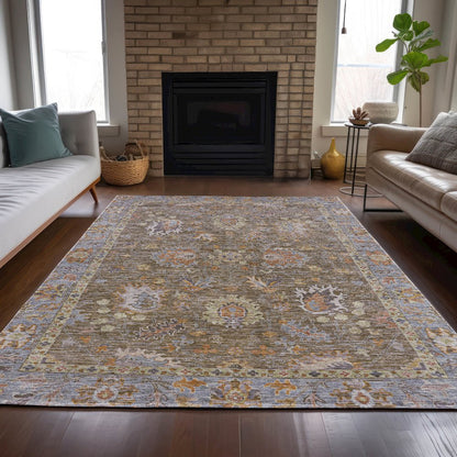 Machine Washable Indoor/Outdoor Chantille ACN2104 Brown 10' x 14' Rug