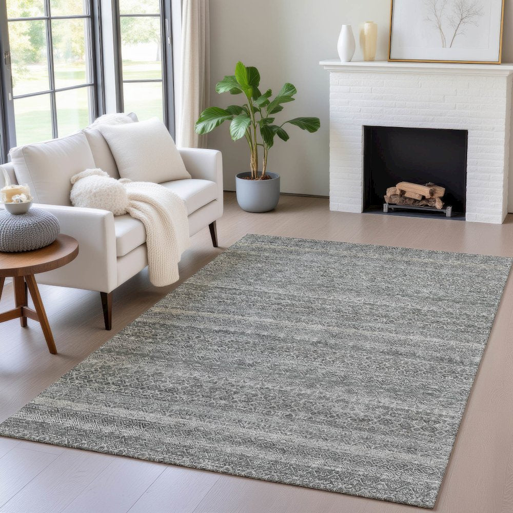 Machine Washable Indoor/Outdoor Chantille ACN2105 Pewter 10' x 14' Rug
