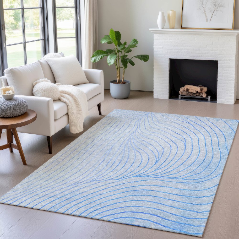 Machine Washable Indoor/Outdoor Chantille ACN2107 Blue 10' x 14' Rug