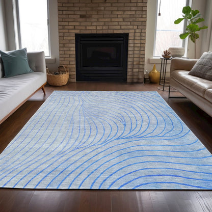 Machine Washable Indoor/Outdoor Chantille ACN2107 Blue 10' x 14' Rug