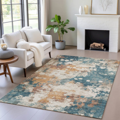 Machine Washable Indoor/Outdoor Chantille ACN2114 Teal 10' x 14' Rug