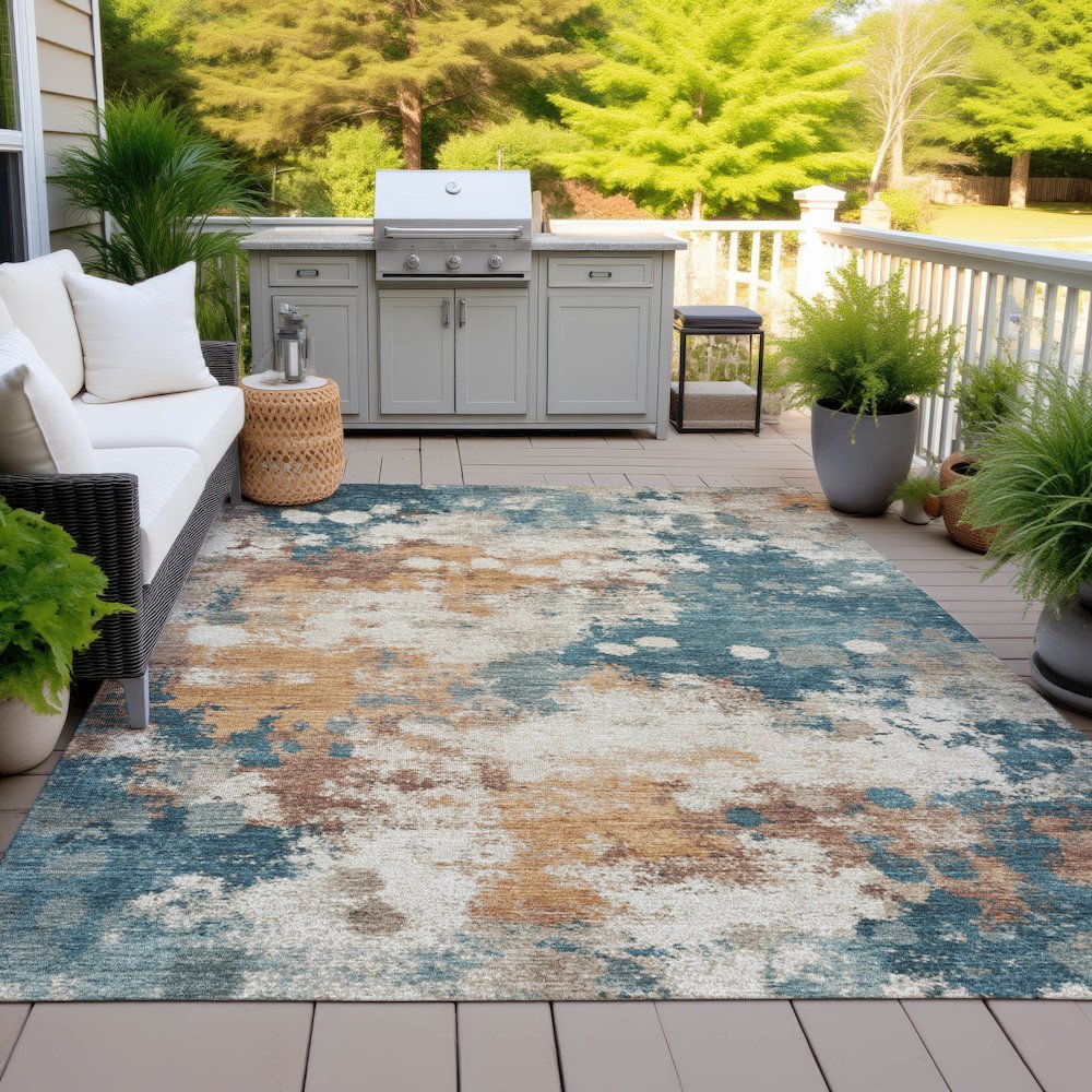 Machine Washable Indoor/Outdoor Chantille ACN2114 Teal 10' x 14' Rug