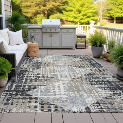 Machine Washable Indoor/Outdoor Chantille ACN2116 Black 10' x 14' Rug