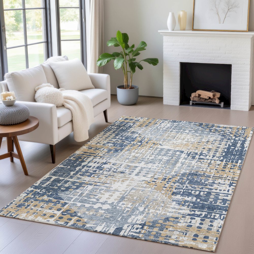 Machine Washable Indoor/Outdoor Chantille ACN2116 Navy 10' x 14' Rug