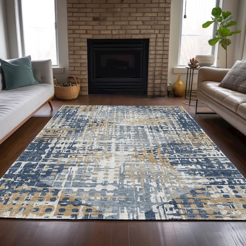 Machine Washable Indoor/Outdoor Chantille ACN2116 Navy 10' x 14' Rug