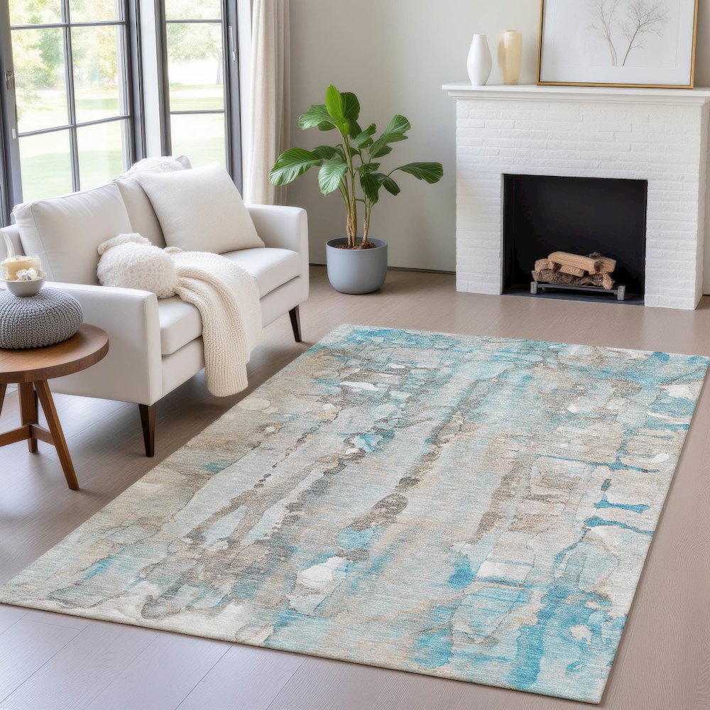 Machine Washable Indoor/Outdoor Chantille ACN2120 Teal 10' x 14' Rug