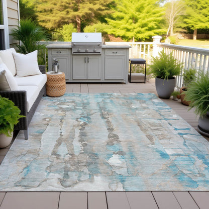 Machine Washable Indoor/Outdoor Chantille ACN2120 Teal 10' x 14' Rug
