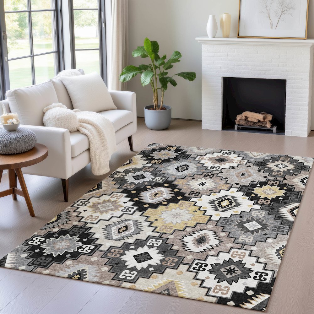Machine Washable Indoor/Outdoor Chantille ACN2123 Black 10' x 14' Rug