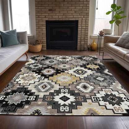 Machine Washable Indoor/Outdoor Chantille ACN2123 Black 10' x 14' Rug