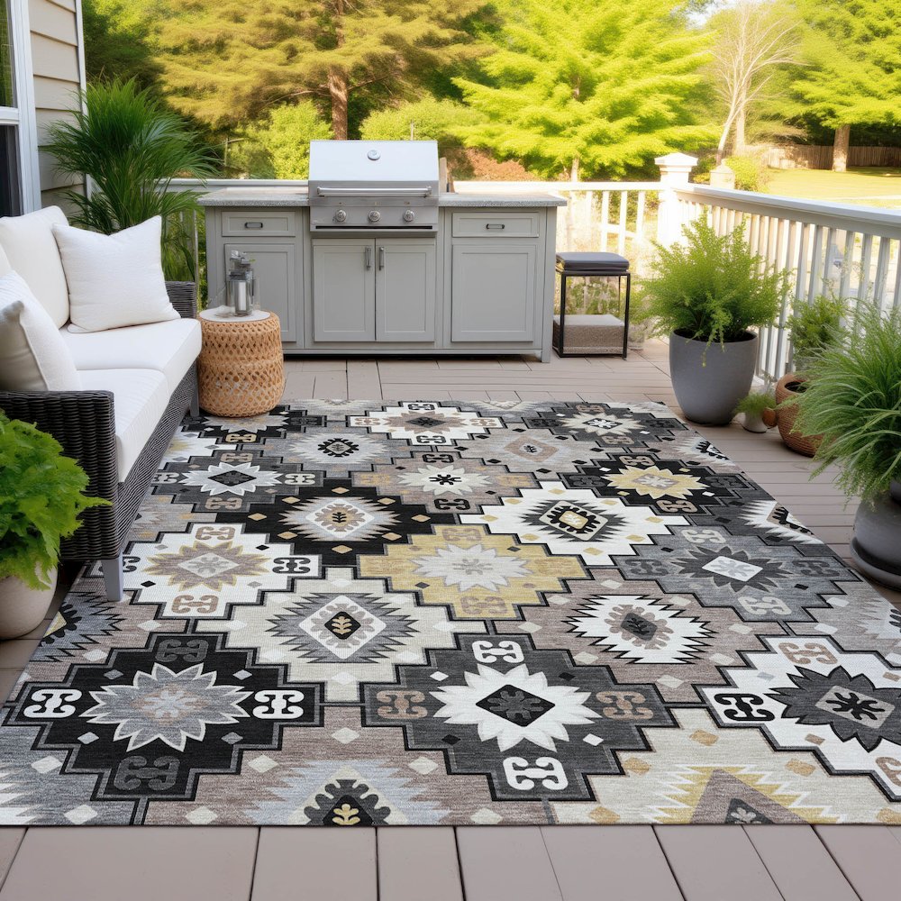 Machine Washable Indoor/Outdoor Chantille ACN2123 Black 10' x 14' Rug