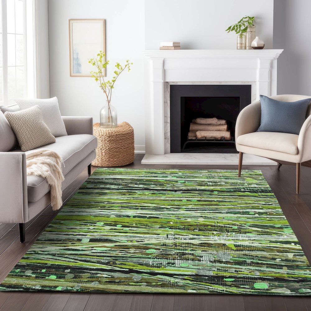 Machine Washable Indoor/Outdoor Chantille ACN2126 Green 10' x 14' Rug