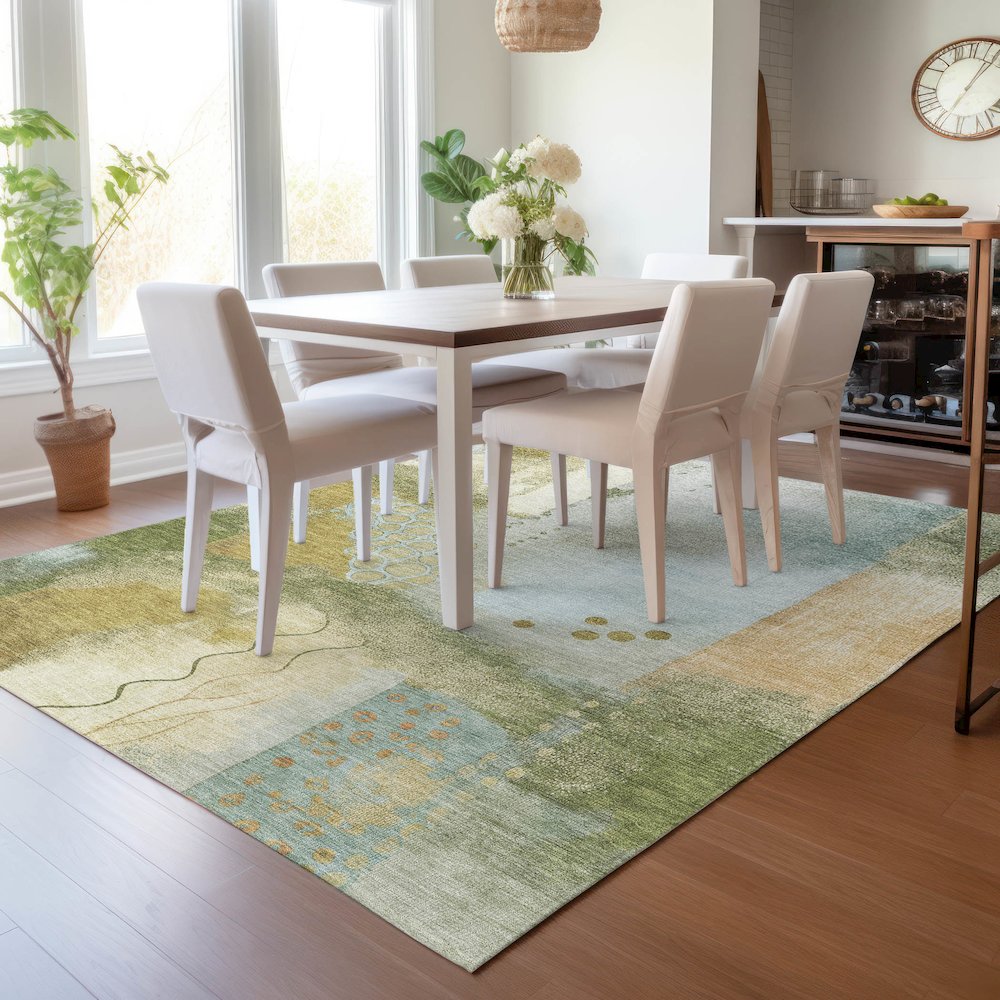 Machine Washable Indoor/Outdoor Chantille ACN2127 Green 10' x 14' Rug
