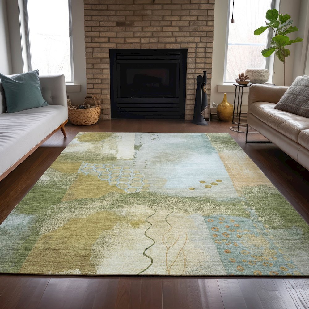 Machine Washable Indoor/Outdoor Chantille ACN2127 Green 10' x 14' Rug