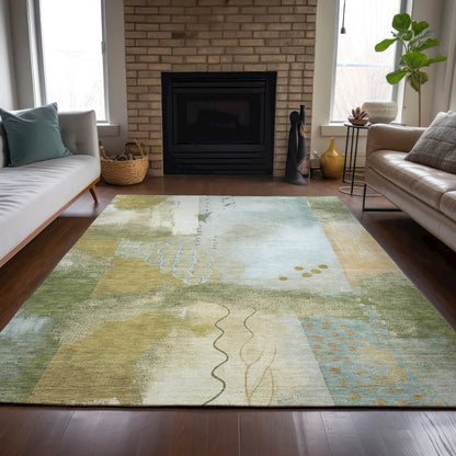 Machine Washable Indoor/Outdoor Chantille ACN2127 Green 10' x 14' Rug