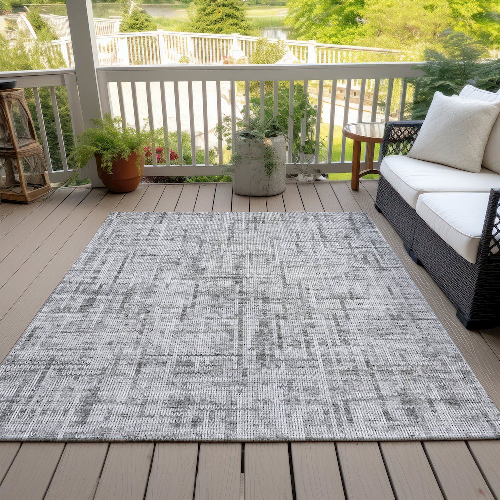 Machine Washable Indoor/Outdoor Chantille ACN2130 Gray 10' x 14' Rug
