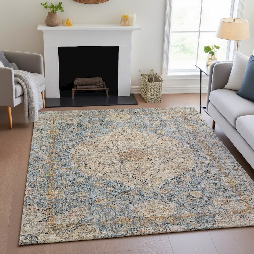 Machine Washable Indoor/Outdoor Chantille ACN2136 Blue 10' x 14' Rug