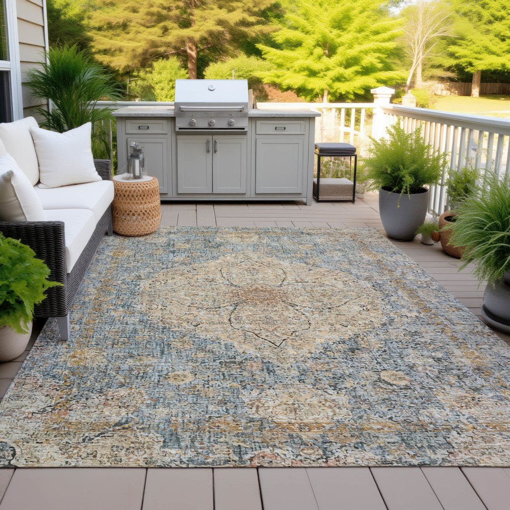 Machine Washable Indoor/Outdoor Chantille ACN2136 Blue 10' x 14' Rug