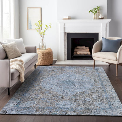 Machine Washable Indoor/Outdoor Chantille ACN2136 Gray 10' x 14' Rug
