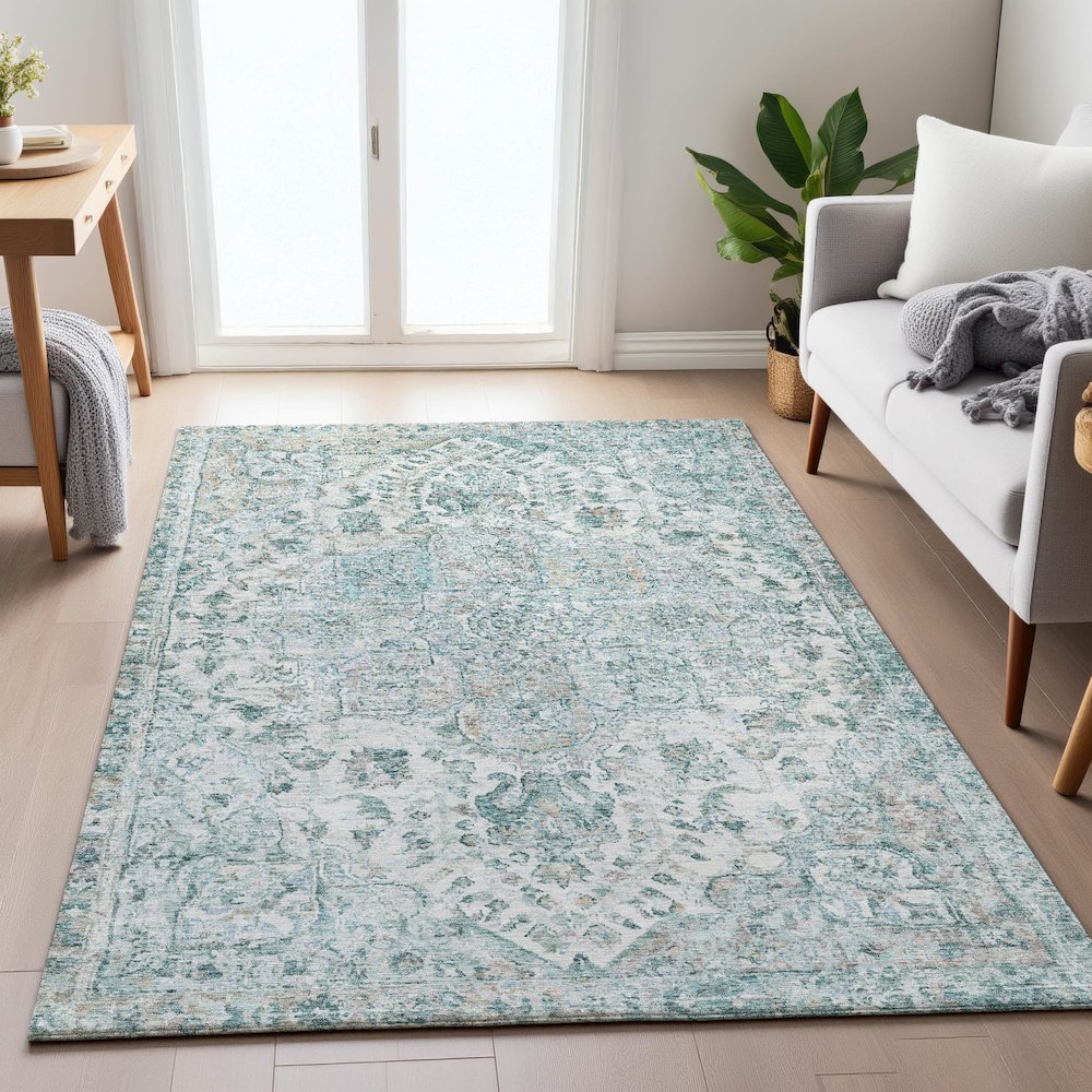 Machine Washable Indoor/Outdoor Chantille ACN2138 Teal 10' x 14' Rug