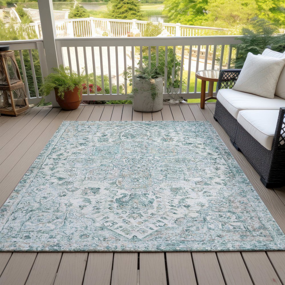 Machine Washable Indoor/Outdoor Chantille ACN2138 Teal 10' x 14' Rug