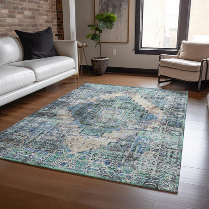 Machine Washable Indoor/Outdoor Chantille ACN2139 Green 10' x 14' Rug