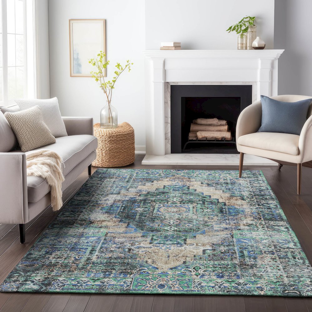 Machine Washable Indoor/Outdoor Chantille ACN2139 Green 10' x 14' Rug