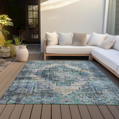 Machine Washable Indoor/Outdoor Chantille ACN2139 Green 10' x 14' Rug