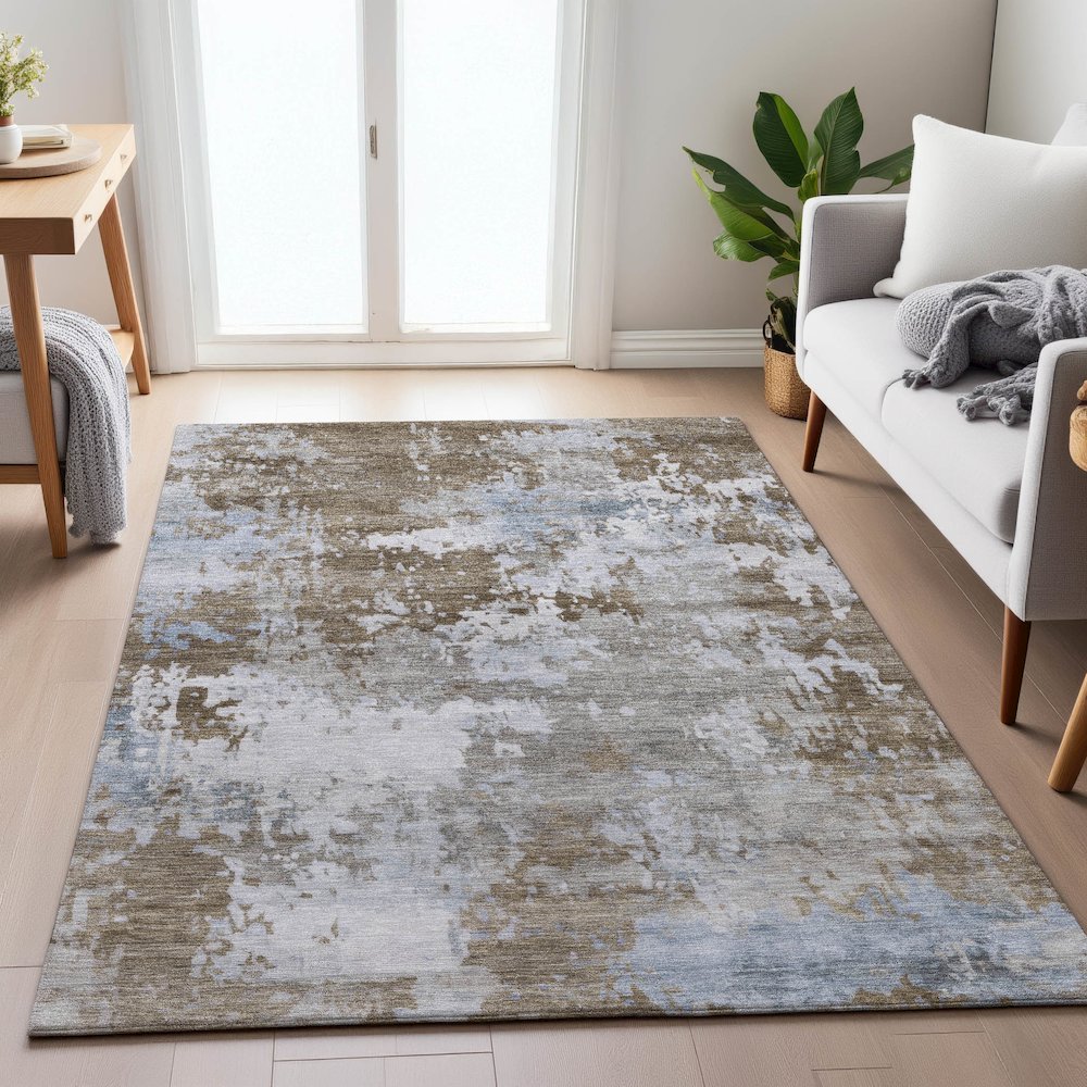 Machine Washable Indoor/Outdoor Chantille ACN2142 Chocolate 10' x 14' Rug