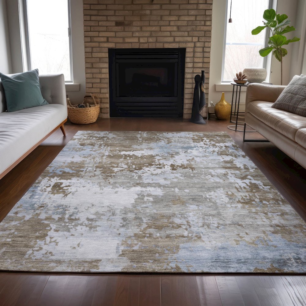 Machine Washable Indoor/Outdoor Chantille ACN2142 Chocolate 10' x 14' Rug