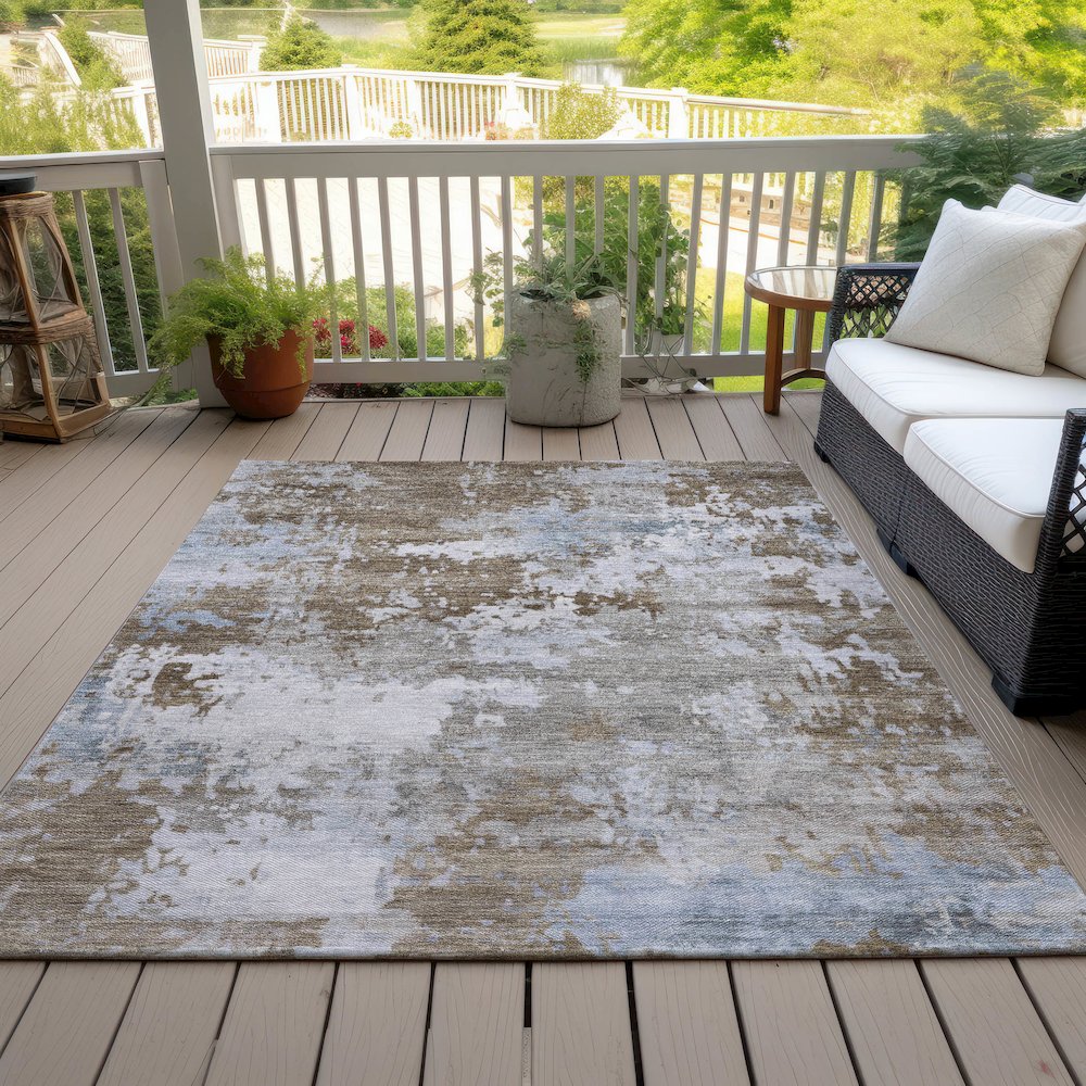 Machine Washable Indoor/Outdoor Chantille ACN2142 Chocolate 10' x 14' Rug
