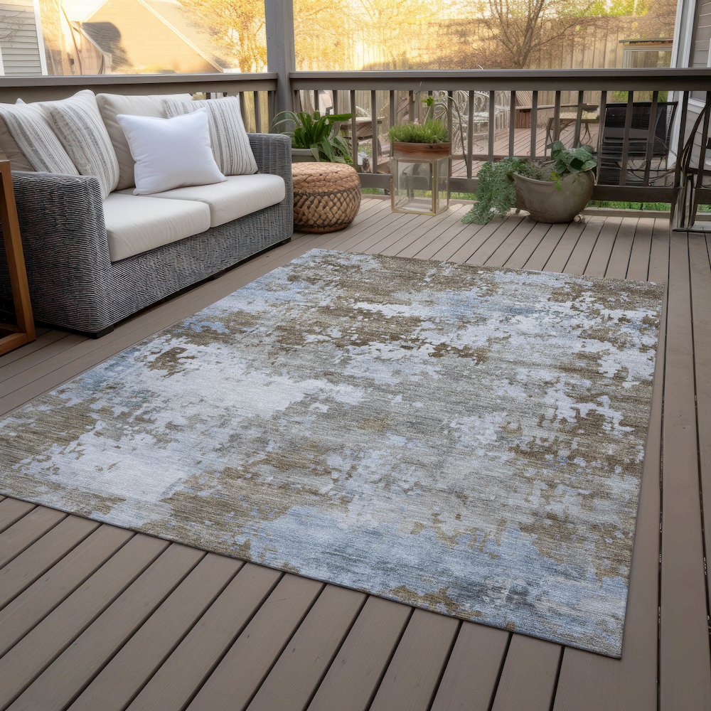 Machine Washable Indoor/Outdoor Chantille ACN2142 Chocolate 10' x 14' Rug