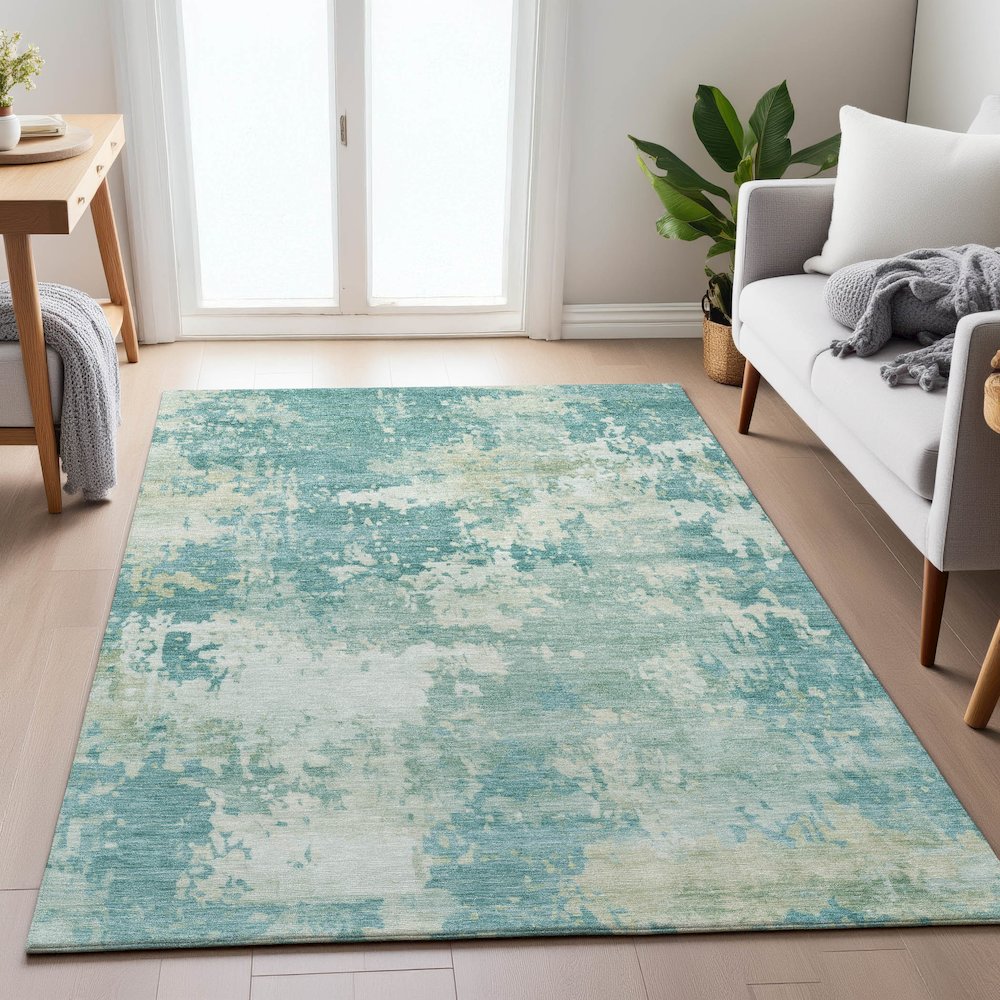 Machine Washable Indoor/Outdoor Chantille ACN2142 Teal 10' x 14' Rug