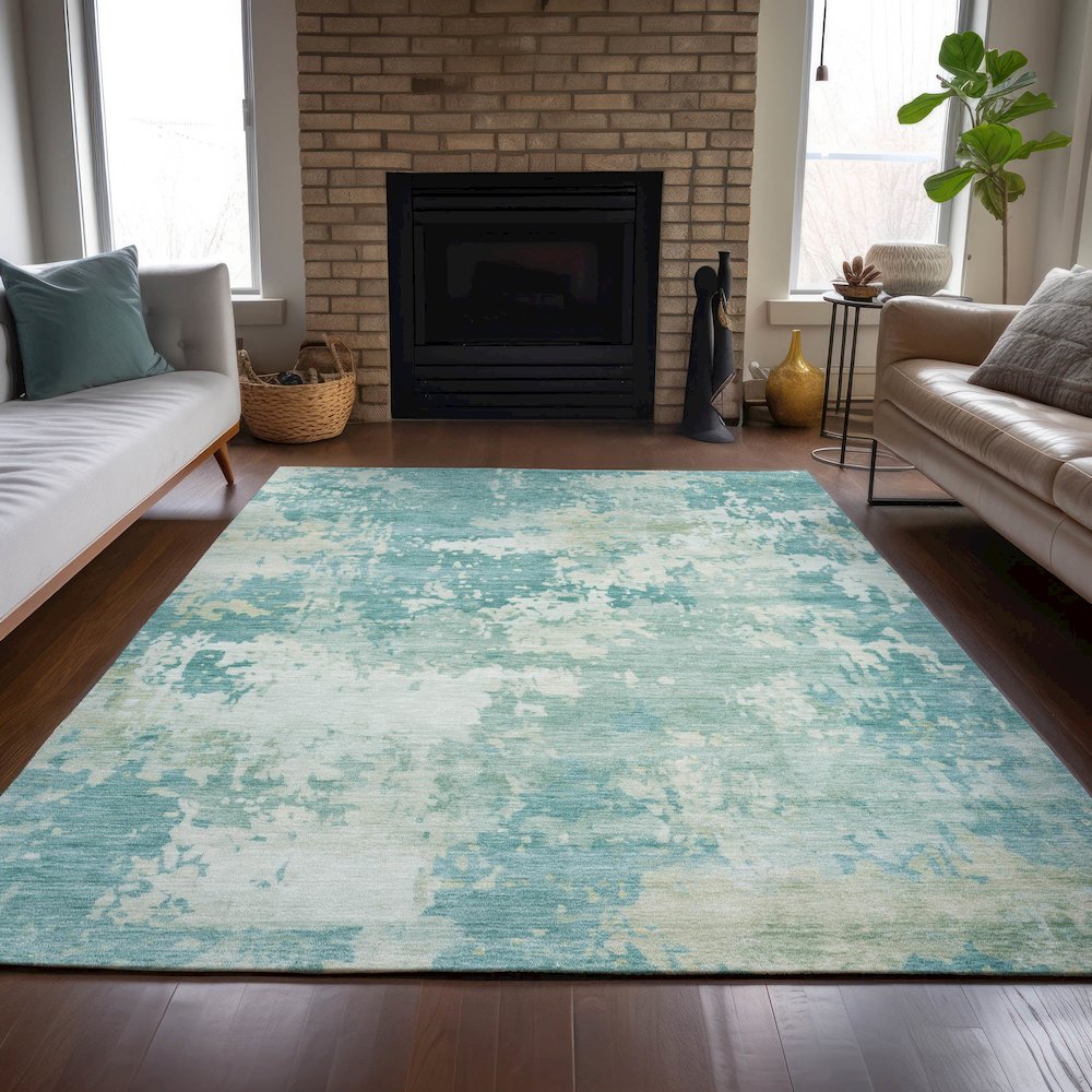 Machine Washable Indoor/Outdoor Chantille ACN2142 Teal 10' x 14' Rug