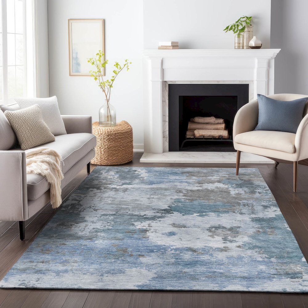 Machine Washable Indoor/Outdoor Chantille ACN2144 Blue 10' x 14' Rug
