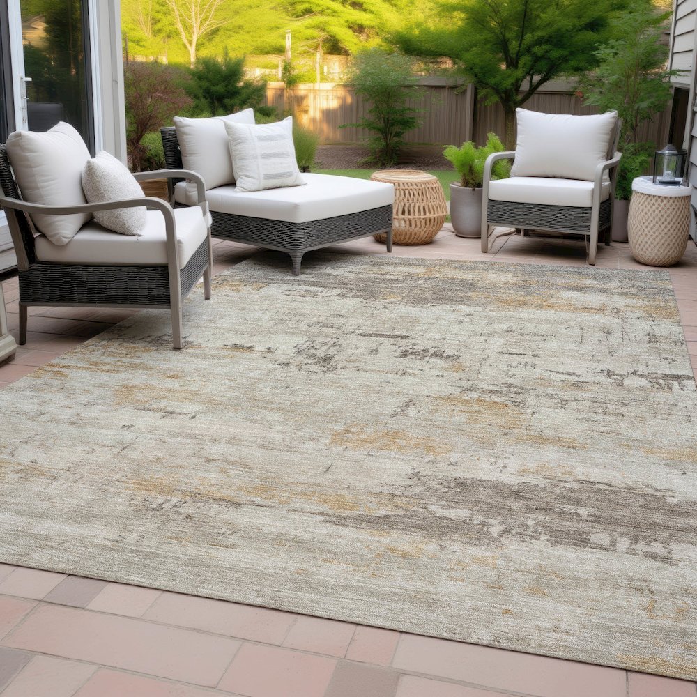 Machine Washable Indoor/Outdoor Chantille ACN2145 Putty 10' x 14' Rug