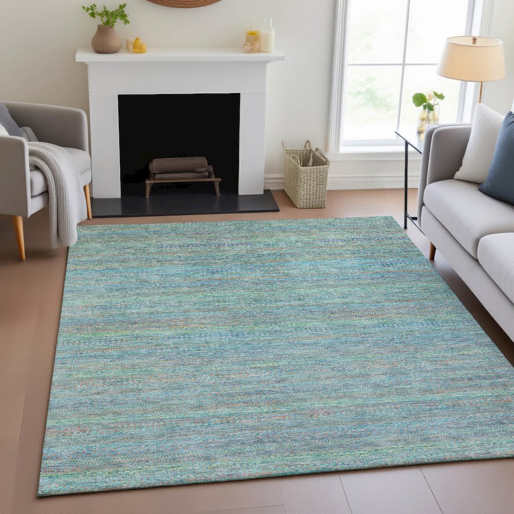 Machine Washable Indoor/Outdoor Chantille ACN2148 Teal 10' x 14' Rug