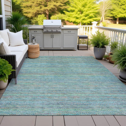 Machine Washable Indoor/Outdoor Chantille ACN2148 Teal 10' x 14' Rug