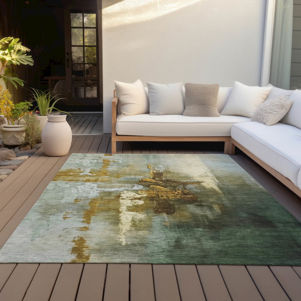 Machine Washable Indoor/Outdoor Chantille ACN2157 Brown 10' x 14' Rug