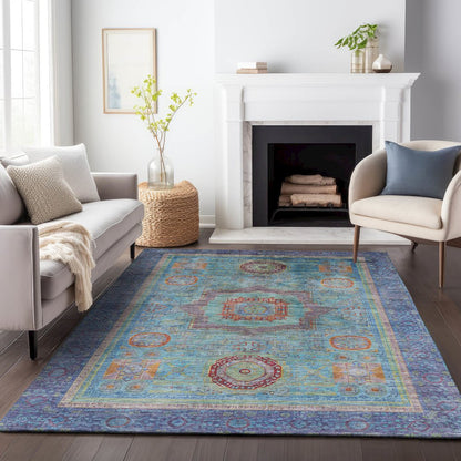 Machine Washable Indoor/Outdoor Chantille ACN2159 Teal 10' x 14' Rug