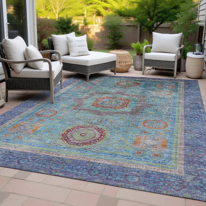 Machine Washable Indoor/Outdoor Chantille ACN2159 Teal 10' x 14' Rug