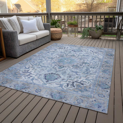 Machine Washable Indoor/Outdoor Chantille ACN2163 Blue 10' x 14' Rug